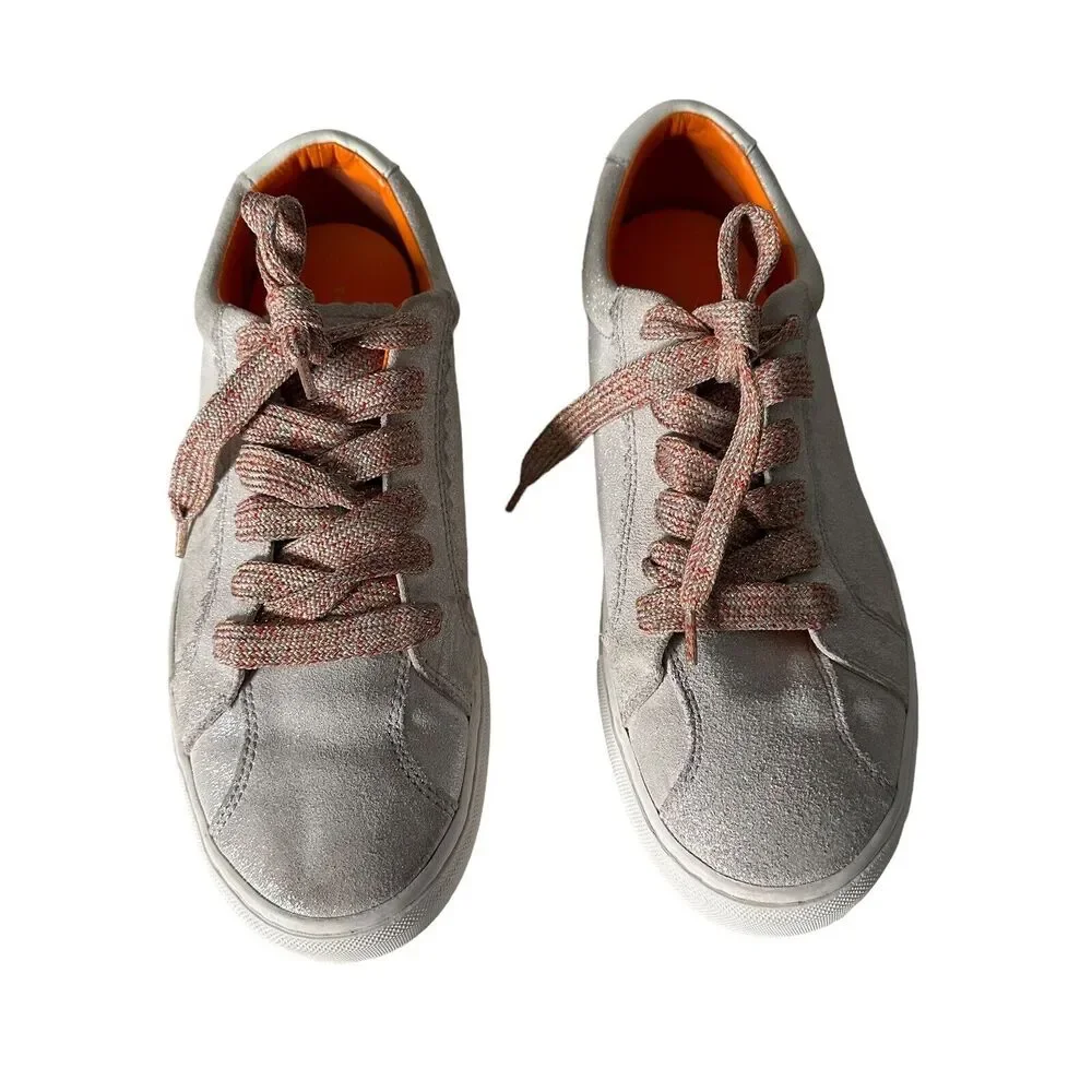 ZARA Women Metallic Glitter Silver Lace Up Fashion Sneakers Size EU 39 US 8‎